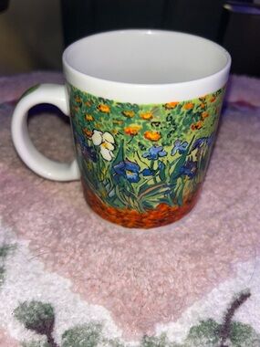Floral Garden Ceramic Coffee Mug in Green and Blue